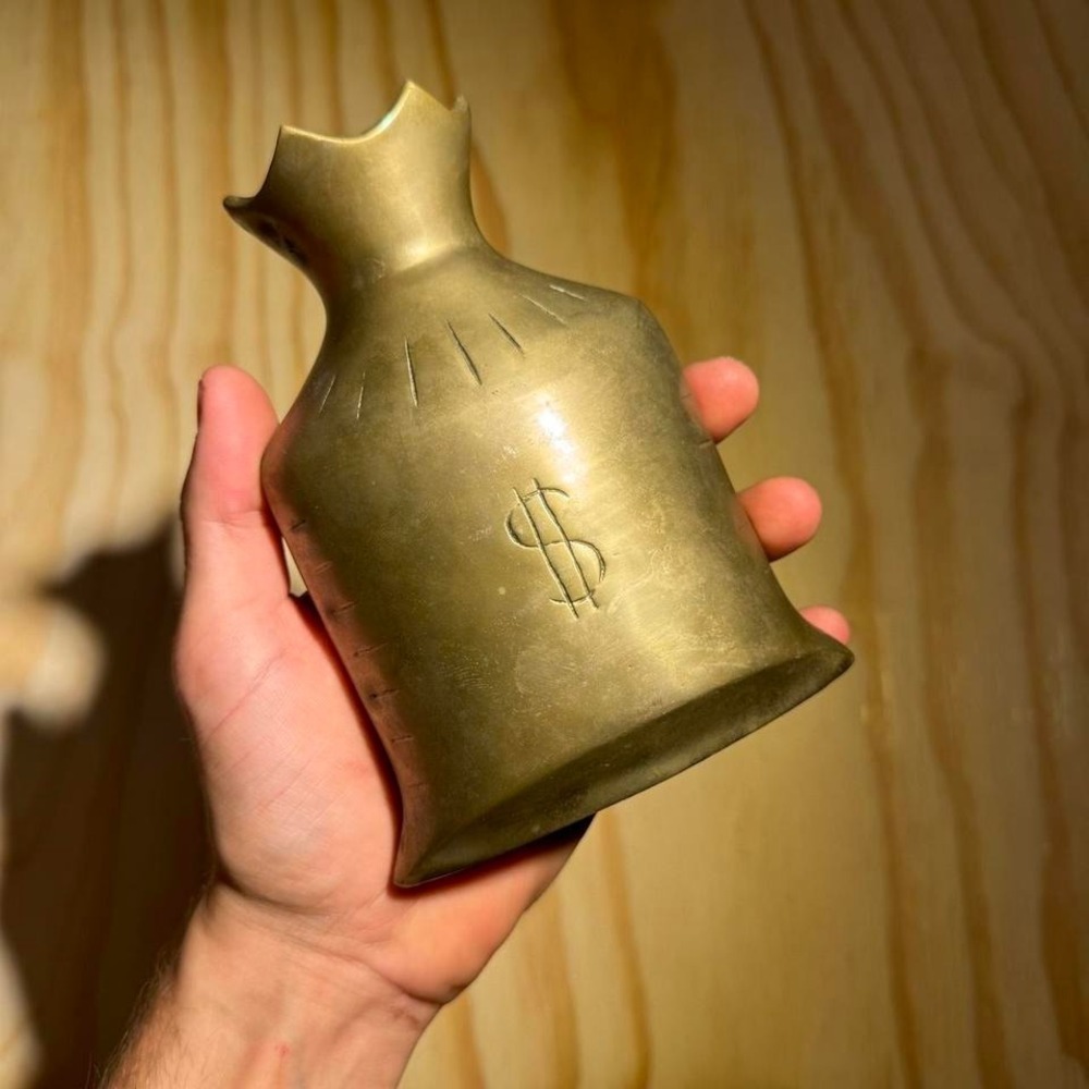 Vintage brass money bag piggy bank